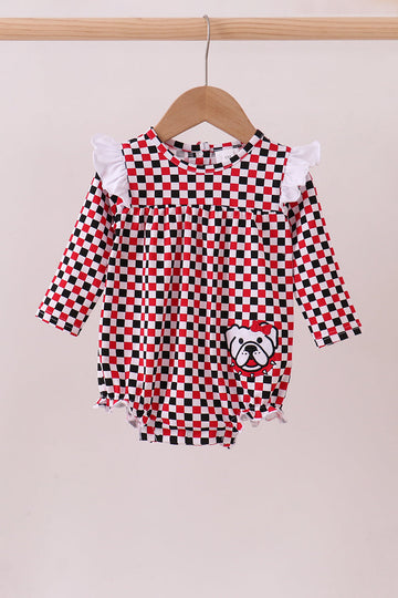 Checkered Georgia dog applique ruffle bubble