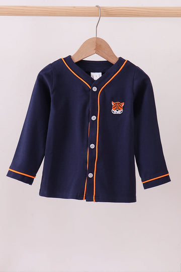 Premium Navy Auburn tiger embroidery cardigan