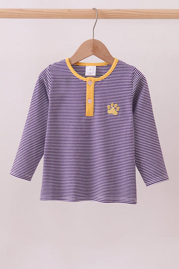 Premium Purple LSU stripe embroidery top
