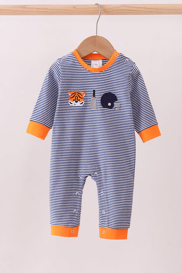 Premium Blue Auburn stripe tiger romper