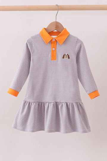 Premium Orange Tennessee stripe puppy embroidery dress
