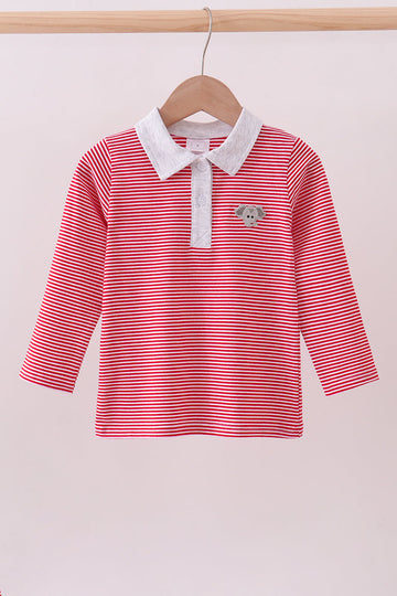 Premium Red Tennessee stripe elephant embroidery button down shirt