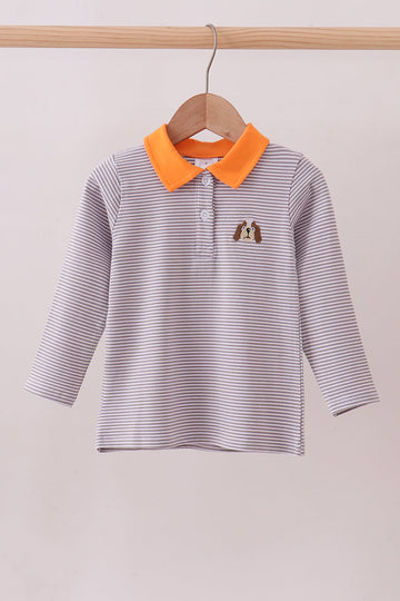 Premium Orange Tennessee stripe puppy embroidery button down shirt