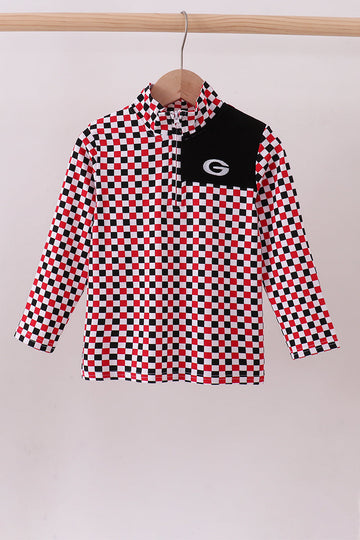 Checkered Georgia half zipper pullover top