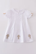 Premium cross embroidery dress in soft pastel hues, perfect for special occasions.