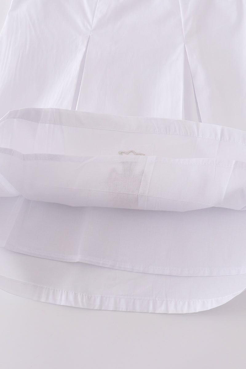 Premium cross embroidery dress in soft pastel hues, perfect for special occasions.