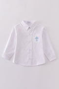 Cozy long sleeve shirt with cross embroidery, perfect for little adventurers.