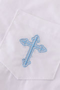 Cozy long sleeve shirt with cross embroidery, perfect for little adventurers.