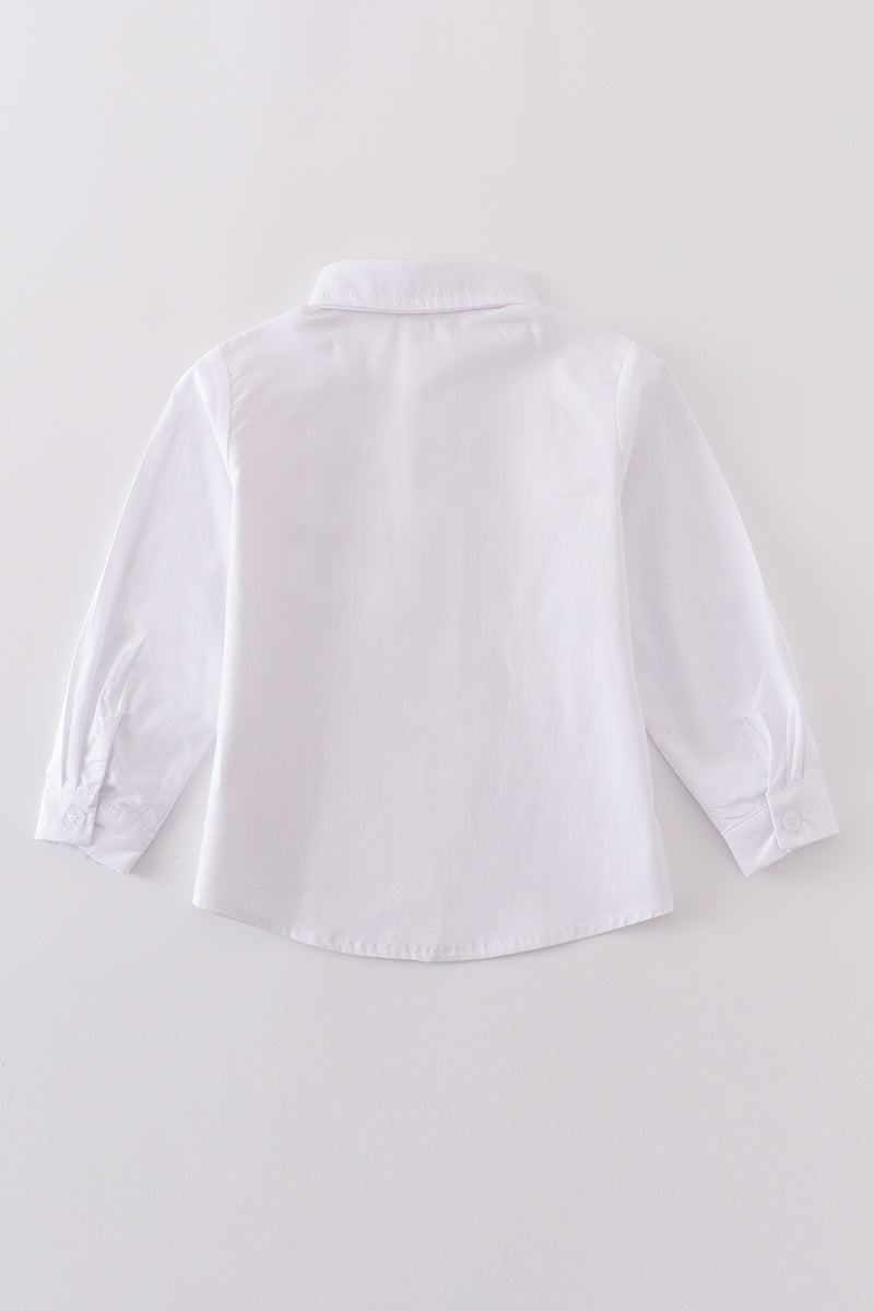 Cozy long sleeve shirt with cross embroidery, perfect for little adventurers.