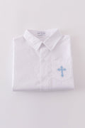 Cozy long sleeve shirt with cross embroidery, perfect for little adventurers.