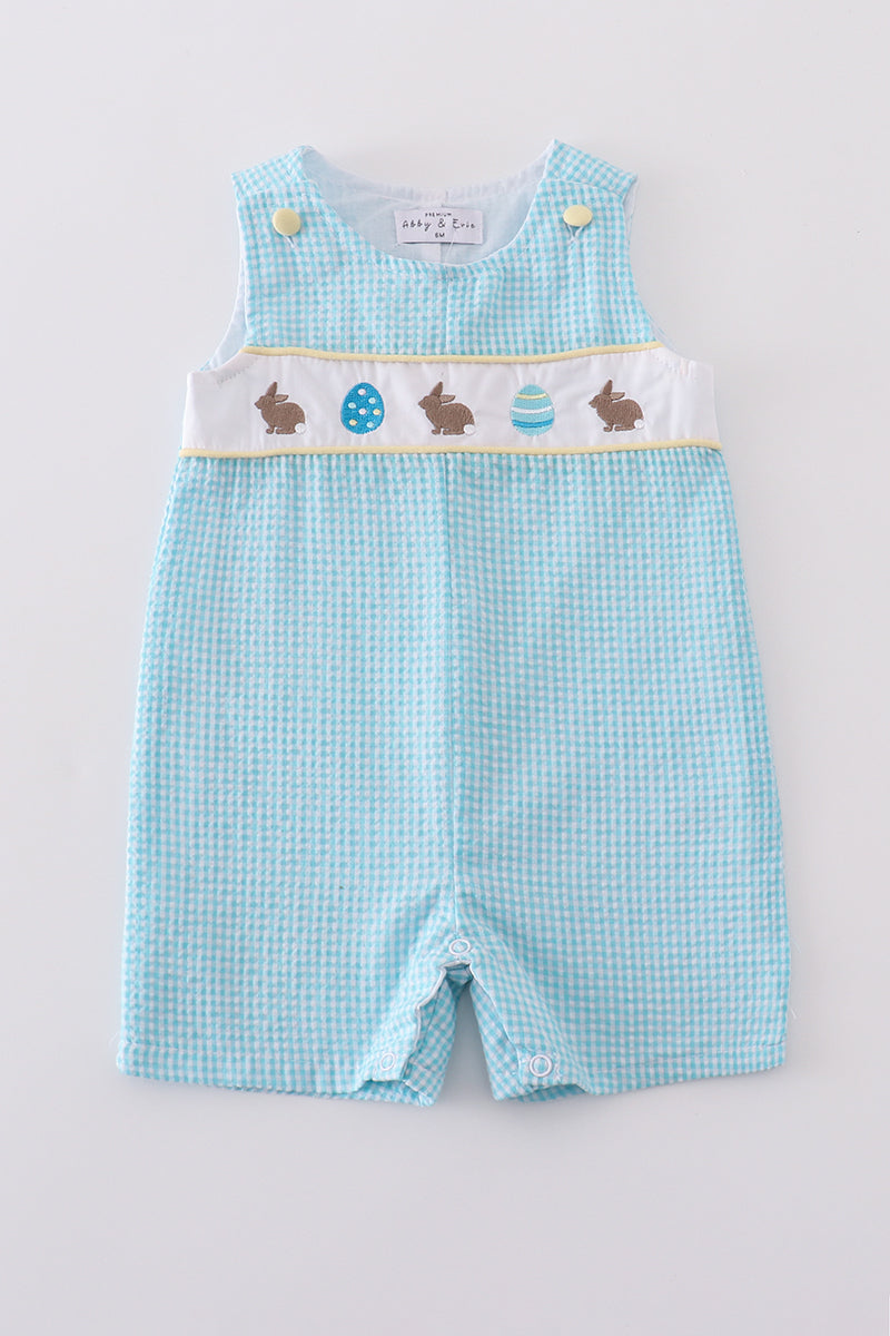 Premium mint gingham jonjon with bunny egg embroidery, perfect for Easter fun.