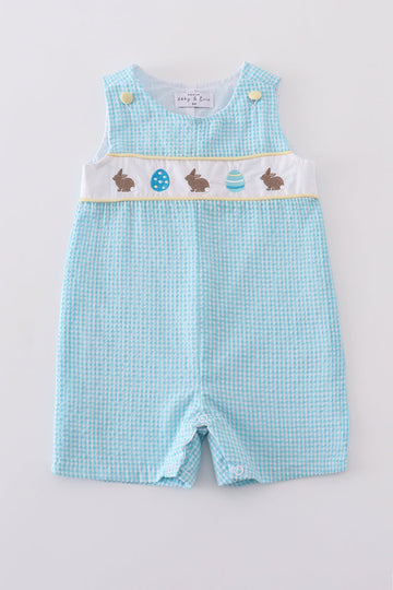 Premium mint gingham jonjon with bunny egg embroidery, perfect for Easter fun.