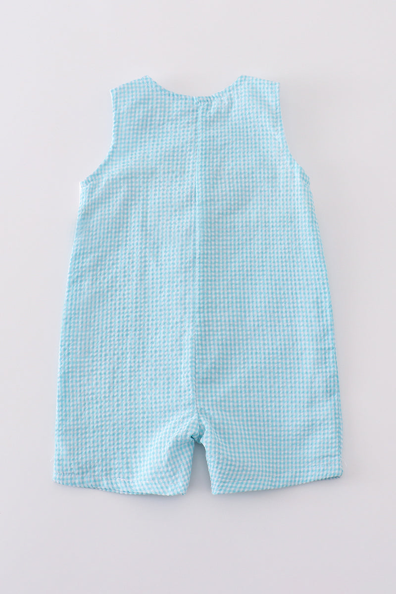 Premium mint gingham jonjon with bunny egg embroidery, perfect for Easter fun.