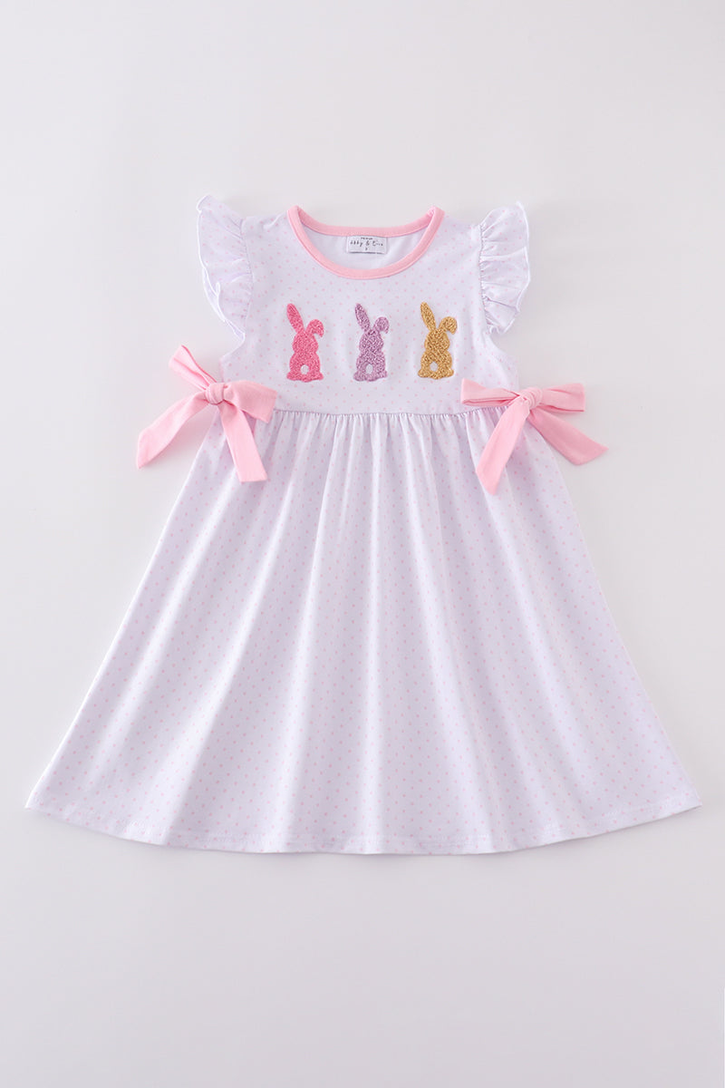 Premium Pink bunny bow dress with playful bunny pattern and charming bow detail.