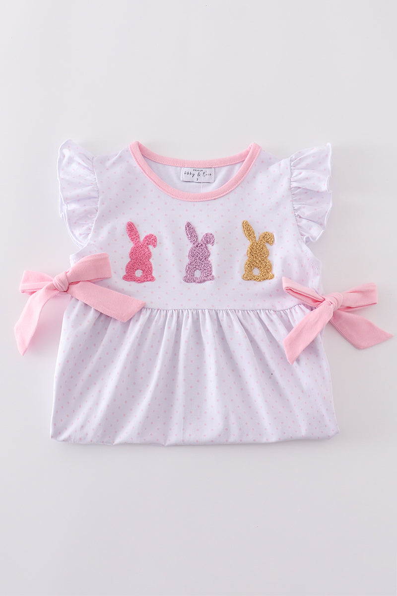 Premium Pink bunny bow dress with playful bunny pattern and charming bow detail.