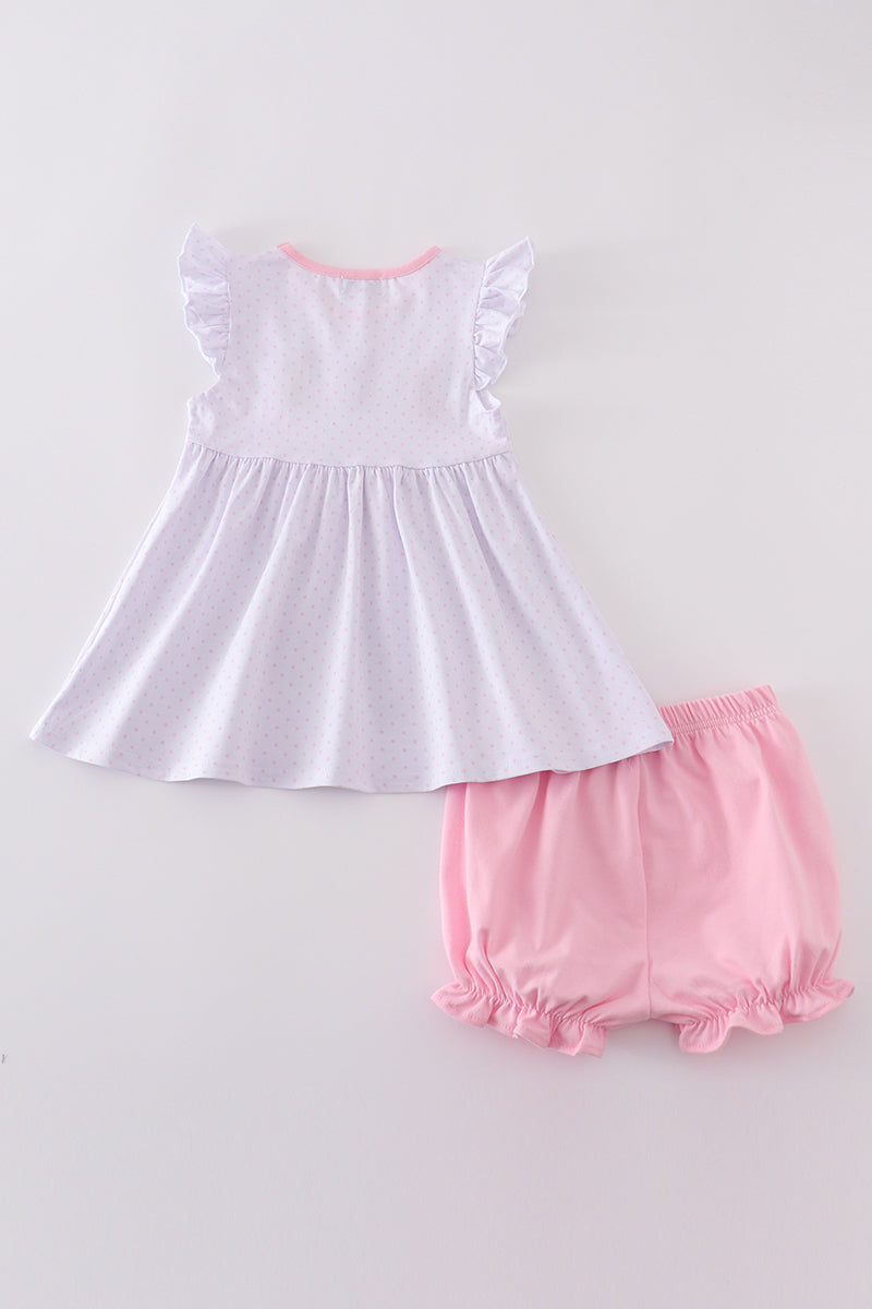 Premium Pink bunny bow set: adorable pink outfit with bunny print and matching bow.