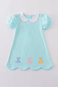 Premium Mint dress with adorable bunny embroidery, perfect for springtime adventures.