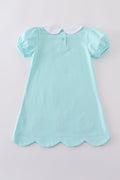 Premium Mint dress with adorable bunny embroidery, perfect for springtime adventures.