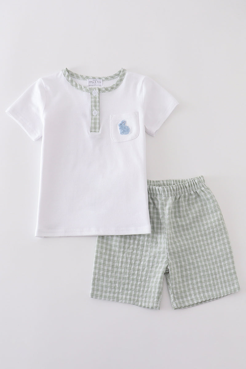 Premium white bunny embroidery set: cozy, stylish kids' outfit with cute bunny design.