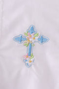 Cozy children's sweater with colorful cross embroidery, perfect for playful outings.