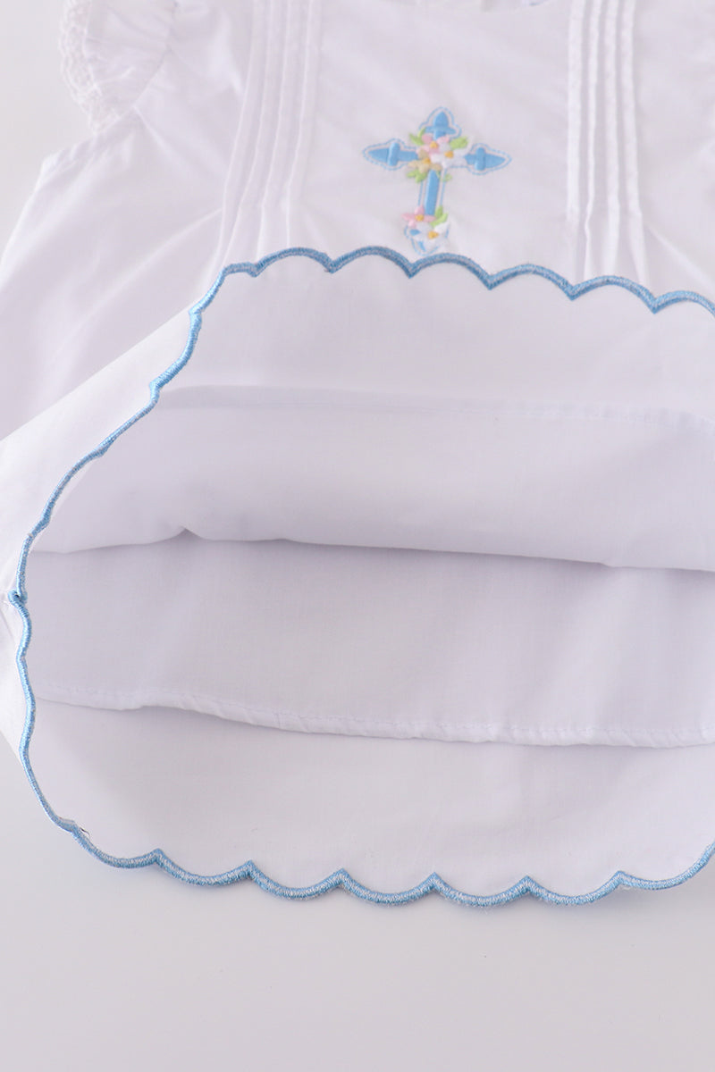 Cozy children's sweater with colorful cross embroidery, perfect for playful outings.