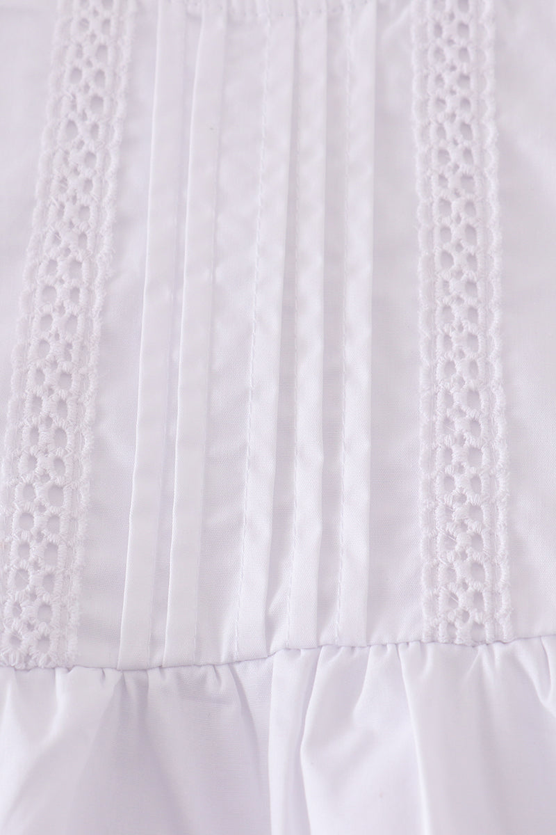Premium white bloomer set with delicate floral embroidery, perfect for spring outings.