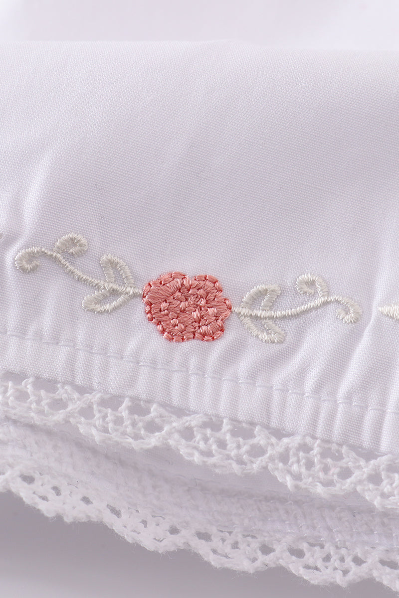 Premium white bloomer set with delicate floral embroidery, perfect for spring outings.