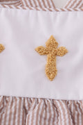 Premium brown cross embroidery set featuring cozy sweatshirt and matching pants for kids.