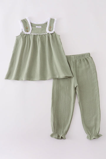 Premium sage ruffle pants set