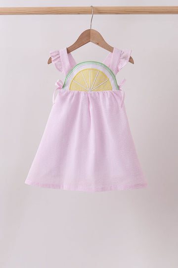 Pink lemon ruffle gingham dress