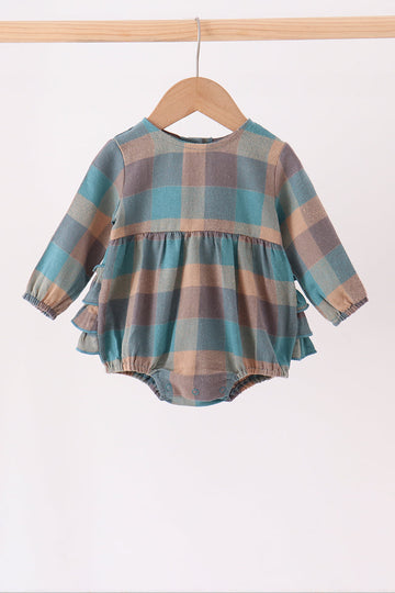 Teal Plaid Ruffle Bubble
