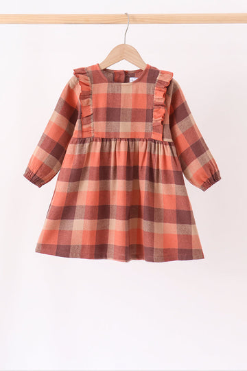 Rust Plaid Ruffle Dress