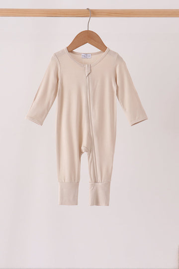 Beige zipper bamboo romper