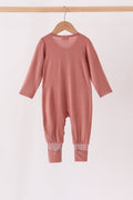 Dusty rose ruffle zipper bamboo anti-slip romper – view 5