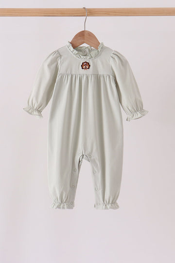 Sage turkey embroidery ruffle romper