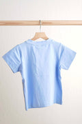 Blue Easter cross hand-smocked boy top with short sleeves and playful design.