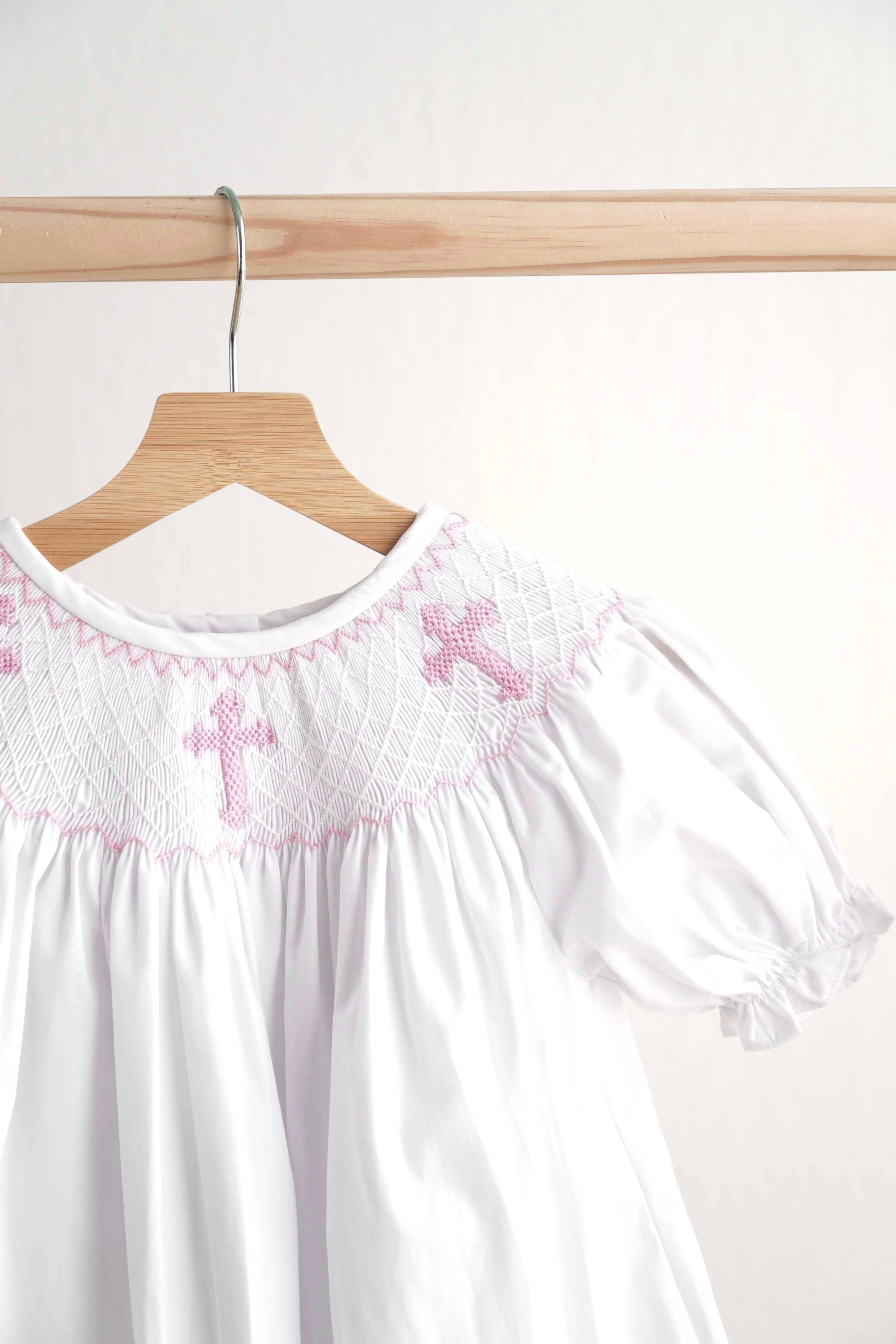 Pink Easter Cross Hand-Smocked Girl Dress