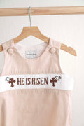 Khaki hand-smocked boy bubble with 