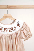 Khaki hand-smocked dress with 