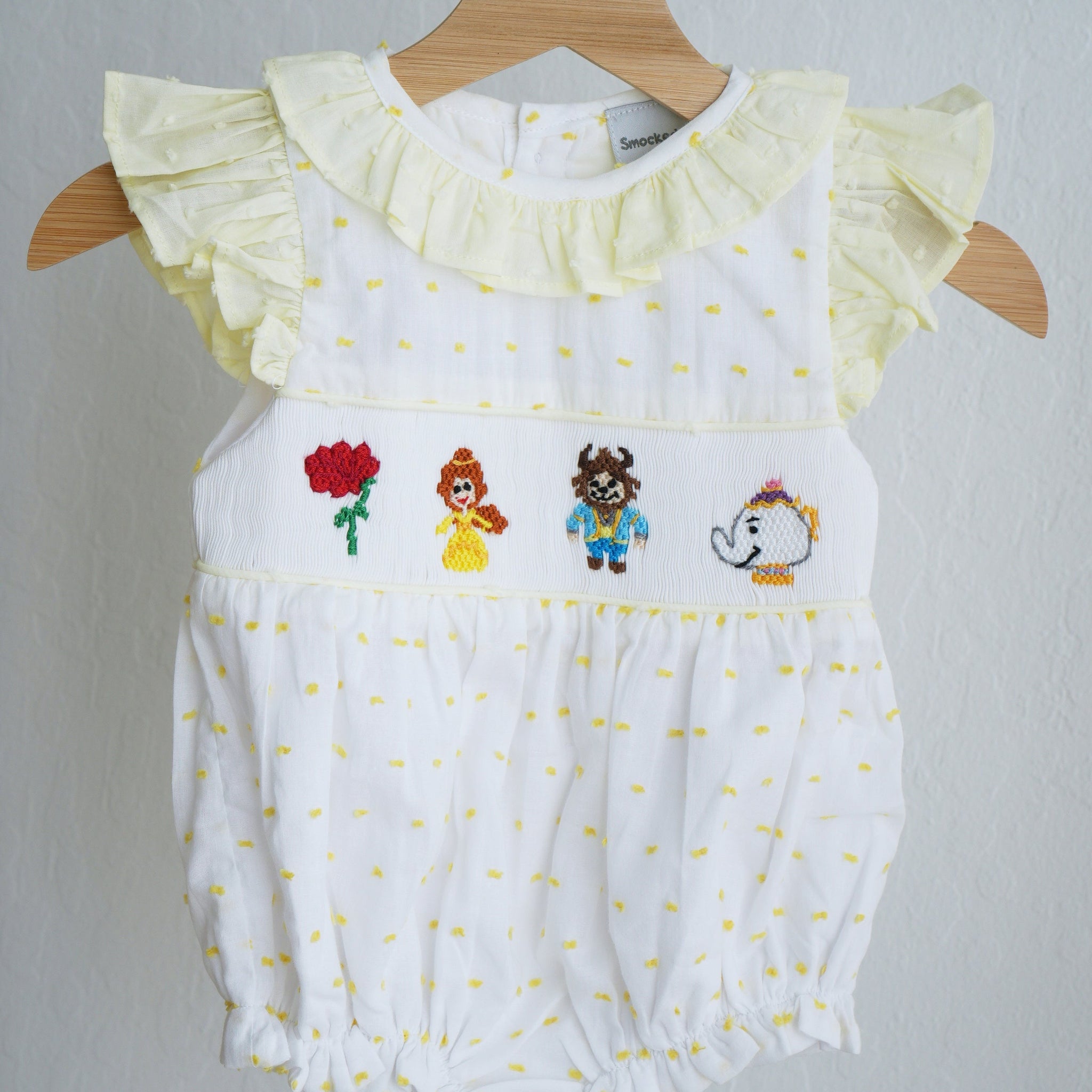 Mustard character hand smocked ruffle bubble