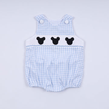 Blue character hand smocked gingham bubble