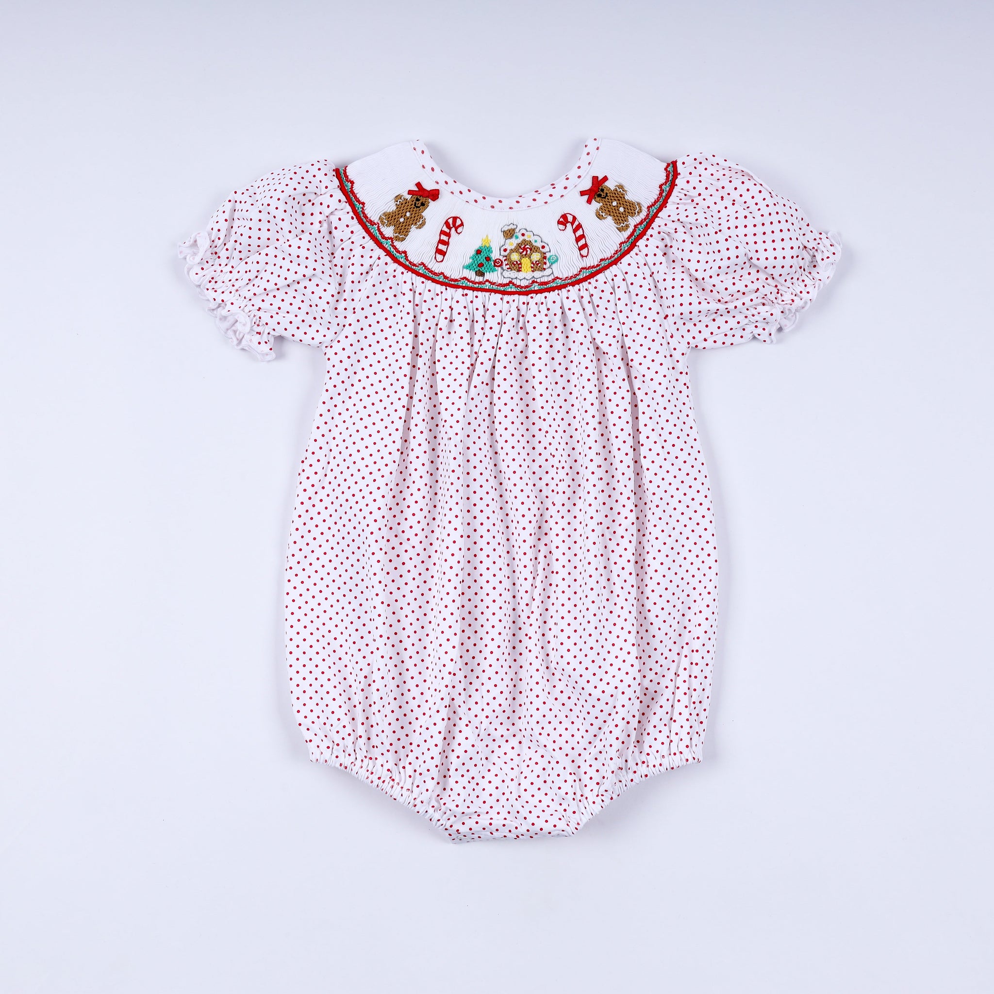 Red gingerbread hand smocked bubble