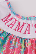 Bright neon reef MAMA'S embroidery dress with playful ocean-themed patterns.