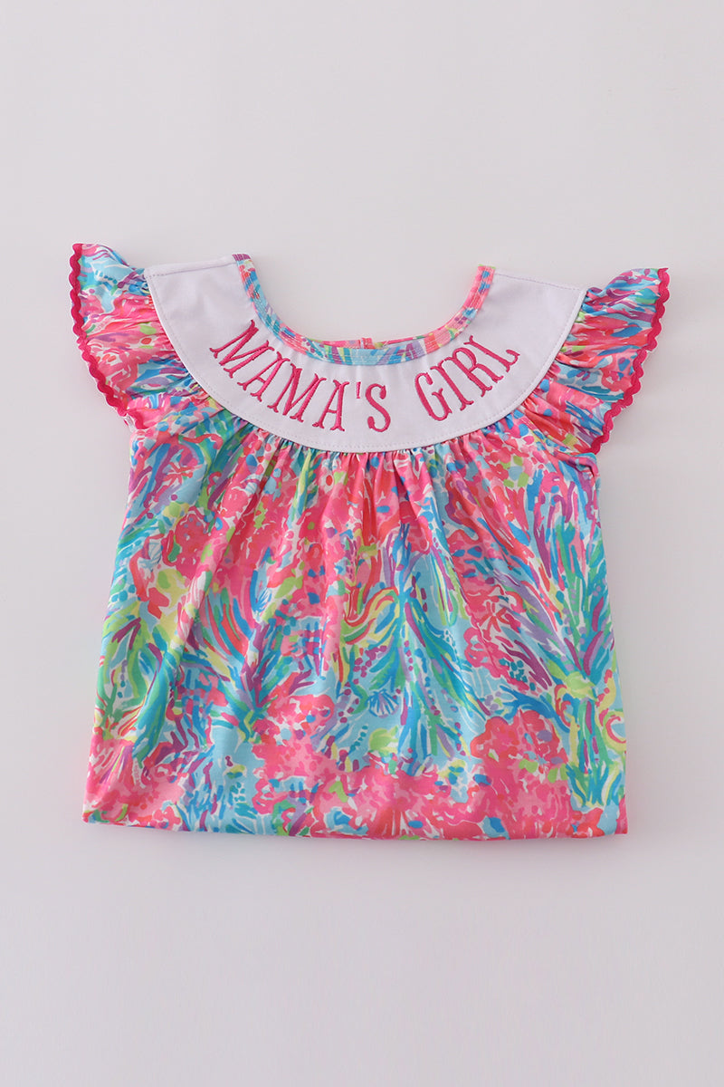 Bright neon reef MAMA'S embroidery dress with playful ocean-themed patterns.
