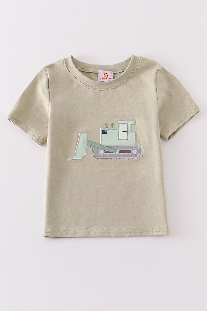 Excavator applique top: navy blue with a bright yellow digger design.
