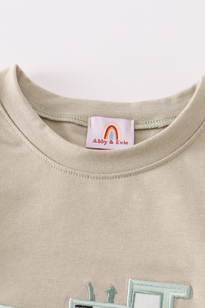 Excavator applique top: navy blue with a bright yellow digger design.