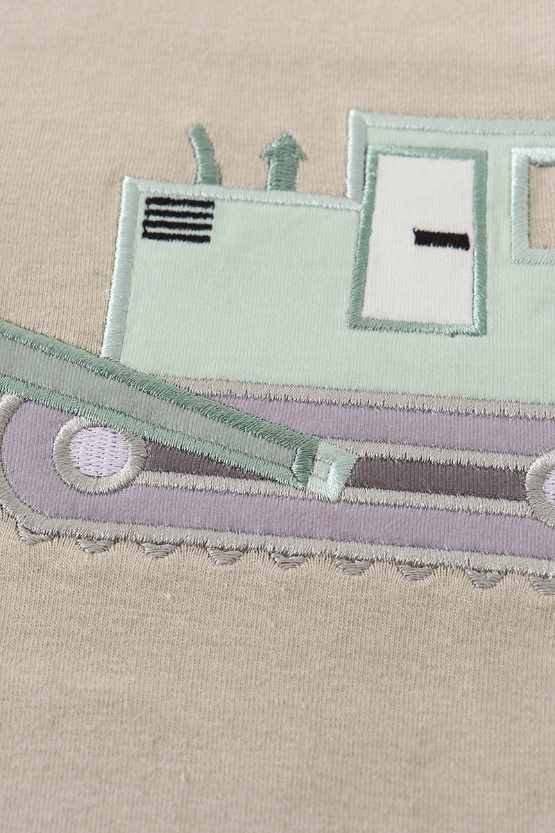 Excavator applique top: navy blue with a bright yellow digger design.