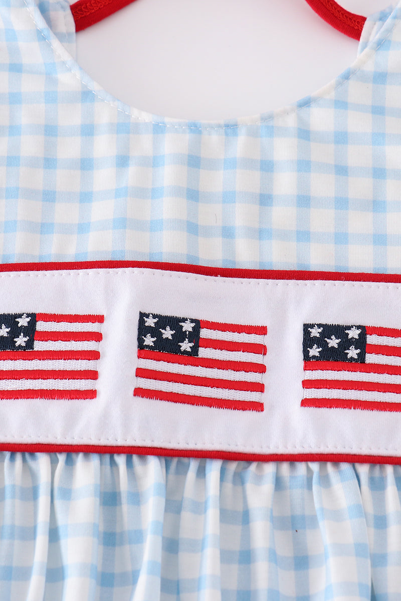 Blue flag embroidery set: cozy, stylish outfit with playful flag patterns for kids.