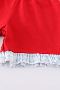 Blue flag embroidery set: cozy, stylish outfit with playful flag patterns for kids.