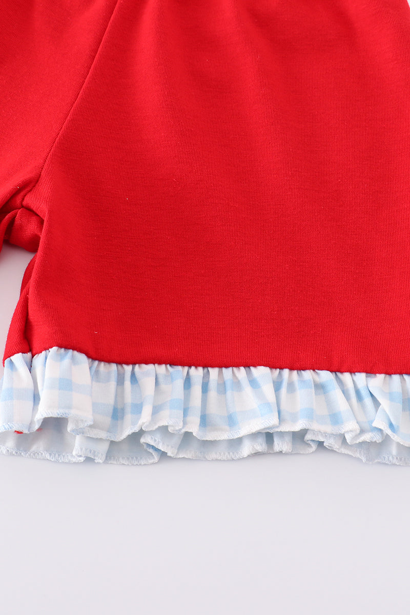 Blue flag embroidery set: cozy, stylish outfit with playful flag patterns for kids.